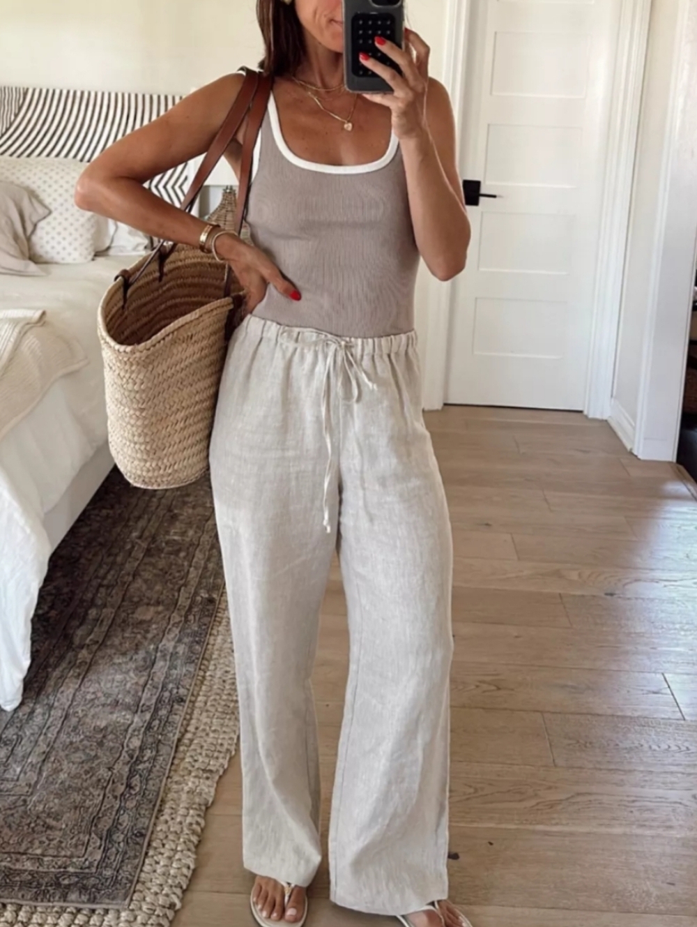Reformation Olina Linen Pant In Oatmeal - Picture 4 of 16